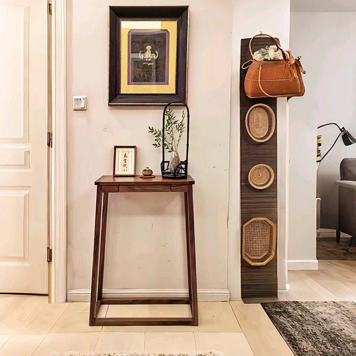 Traditional Chinese Walnut Wood Decorative Drawer Trapezoid Design Console Table For Entryway