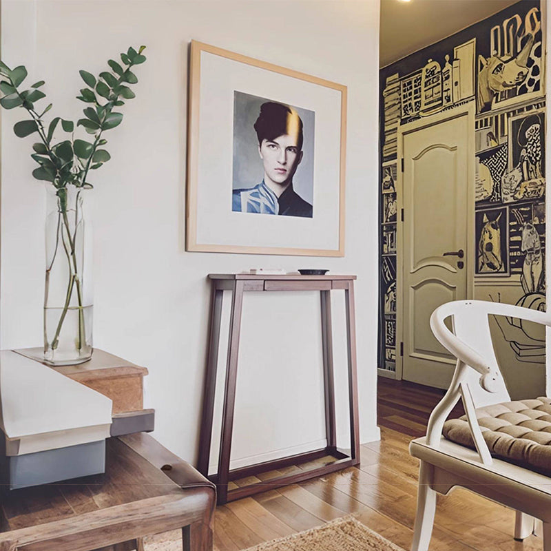 Traditional Chinese Walnut Wood Decorative Drawer Trapezoid Design Console Table For Entryway