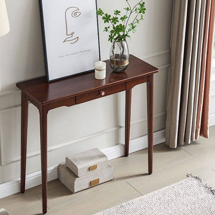 Traditional Chinese Rubberwood Decorative Rectangular Drawer Console Table 1-Drawer For Entryway
