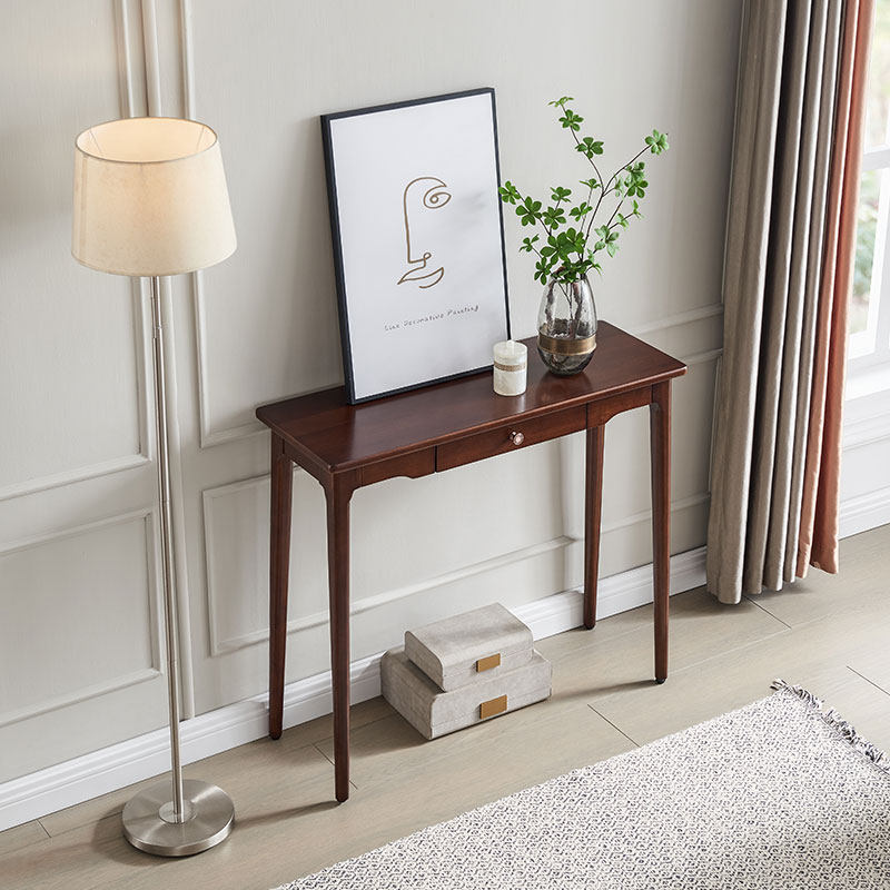 Traditional Chinese Rubberwood Decorative Rectangular Drawer Console Table 1-Drawer For Entryway