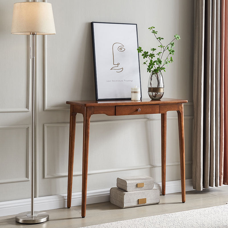 Traditional Chinese Rubberwood Decorative Rectangular Drawer Console Table 1-Drawer For Entryway
