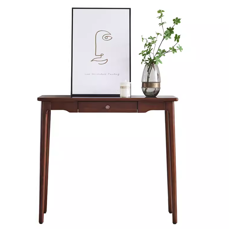 Traditional Chinese Rubberwood Decorative Rectangular Drawer Console Table 1-Drawer For Entryway