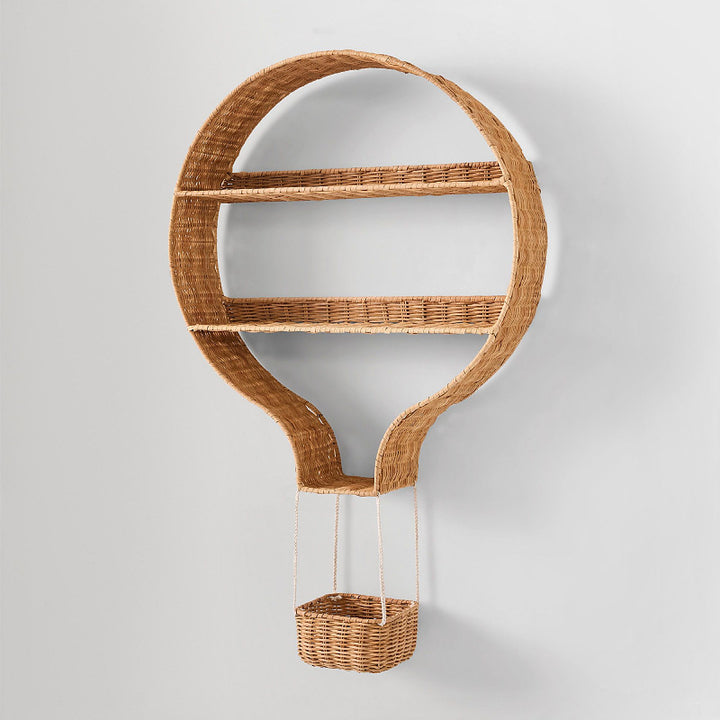 Contemporary Boho Rattan Weaving Cotton Rope Iron Decorative Space-Saving Balloon Shaped Storage Shelf 4-Tier For Living Room
