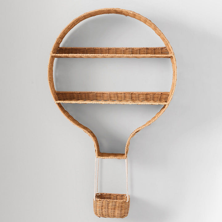Contemporary Boho Rattan Weaving Cotton Rope Iron Decorative Space-Saving Balloon Shaped Storage Shelf 4-Tier For Living Room