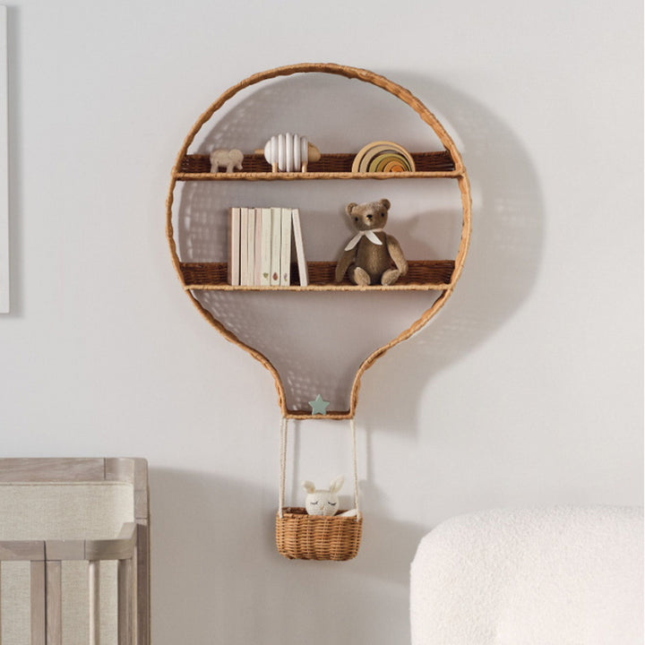 Contemporary Boho Rattan Weaving Cotton Rope Iron Decorative Space-Saving Balloon Shaped Storage Shelf 4-Tier For Living Room