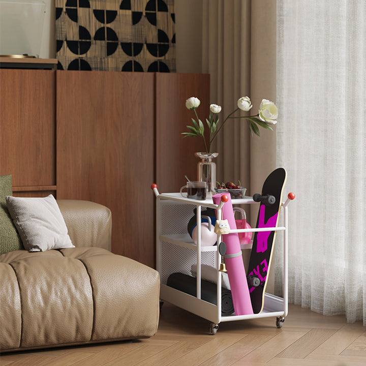 Modern Minimalist Cold-Rolled Steel Rotating Space-Saving Rectangular Storage Shelf 3-Tier For Living Room