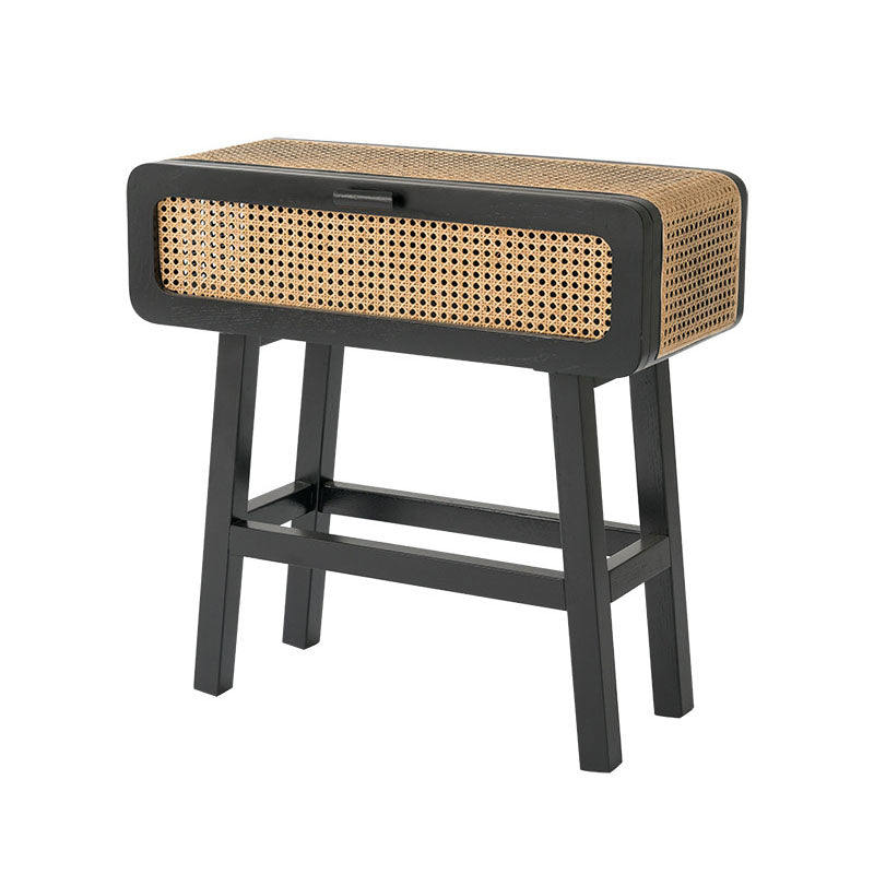 Traditional Japanese Ash Wood Plywood Rattan Weaving Highly Practical Rectangular Nightstand 1-Drawer For Bedroom