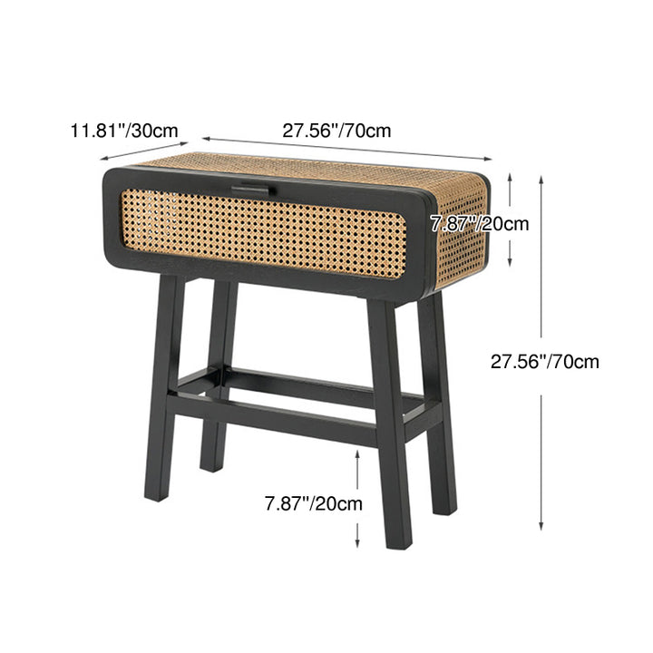 Traditional Japanese Ash Wood Plywood Rattan Weaving Highly Practical Rectangular Nightstand 1-Drawer For Bedroom