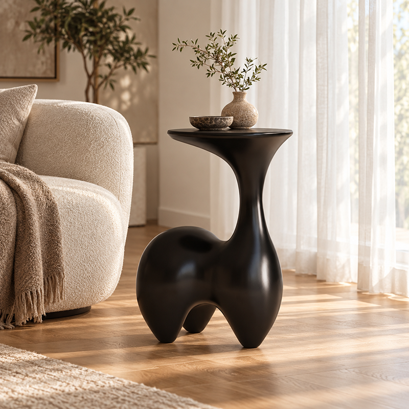Modern Art Deco Fiberglass Rabbit-Shaped Decorative Side Table 1-Tier For Living Room