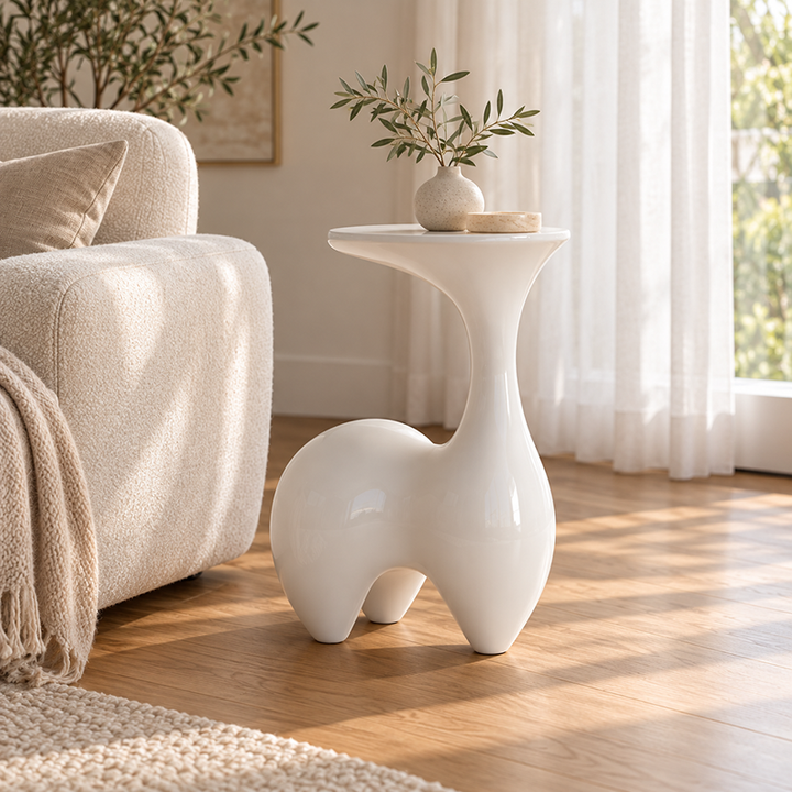 Modern Art Deco Fiberglass Rabbit-Shaped Decorative Side Table 1-Tier For Living Room