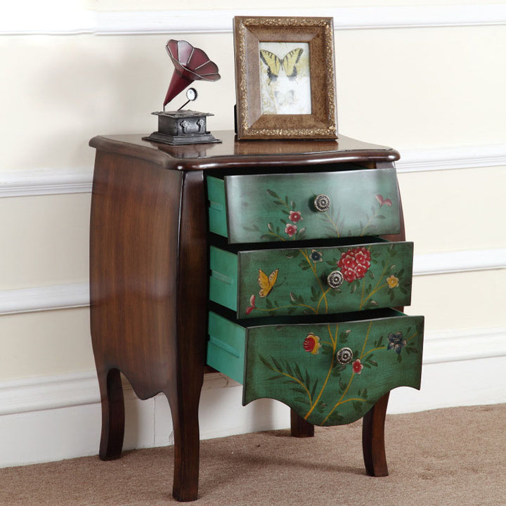 Traditional Vintage Birch Wood &amp; Pine Wood Particleboard Artistic Rectangular Space-Saving Nightstand 3-Drawer For Bedroom