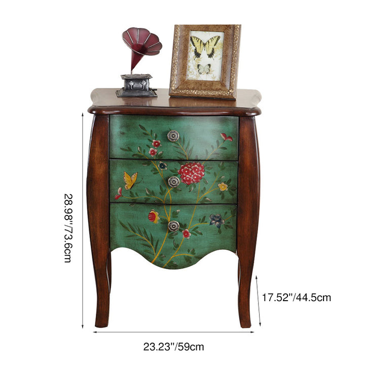Traditional Vintage Birch Wood &amp; Pine Wood Particleboard Artistic Rectangular Space-Saving Nightstand 3-Drawer For Bedroom