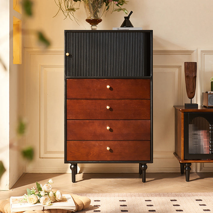 Traditional Vintage Solid Wood Rectangular Storage Cabinet With 4 Drawers For Bedroom &amp; Living Room