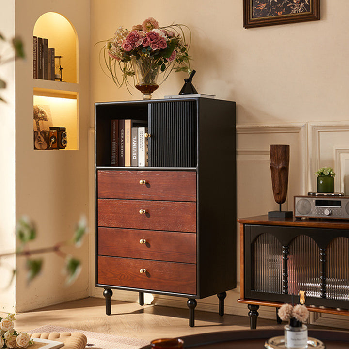 Traditional Vintage Solid Wood Rectangular Storage Cabinet With 4 Drawers For Bedroom &amp; Living Room
