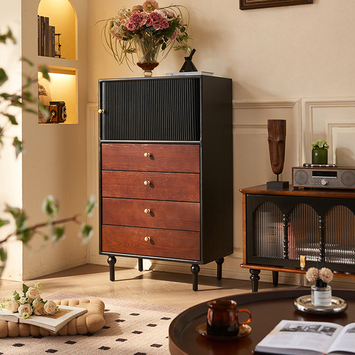 Traditional Vintage Solid Wood Rectangular Storage Cabinet With 4 Drawers For Bedroom &amp; Living Room