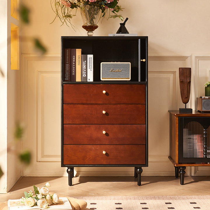 Traditional Vintage Solid Wood Rectangular Storage Cabinet With 4 Drawers For Bedroom &amp; Living Room