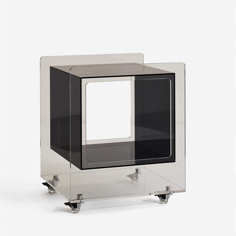 Modern Minimalist Acrylic Cube Side Table With Wheels For Bedroom &amp; Living Room