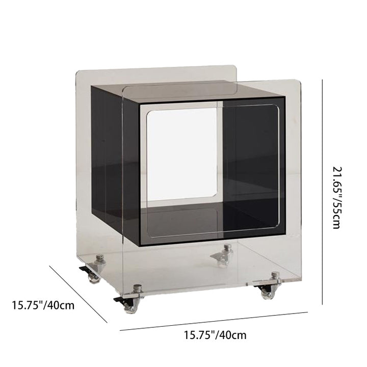 Modern Minimalist Acrylic Cube Side Table With Wheels For Bedroom &amp; Living Room