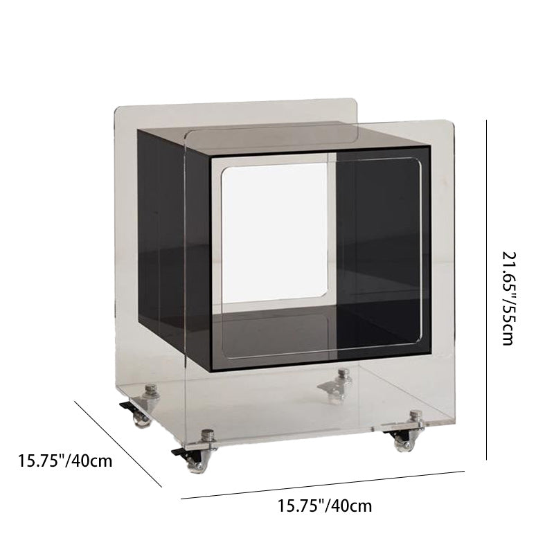 Modern Minimalist Acrylic Cube Side Table With Wheels For Bedroom & Living Room