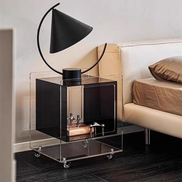 Modern Minimalist Acrylic Cube Side Table With Wheels For Bedroom &amp; Living Room