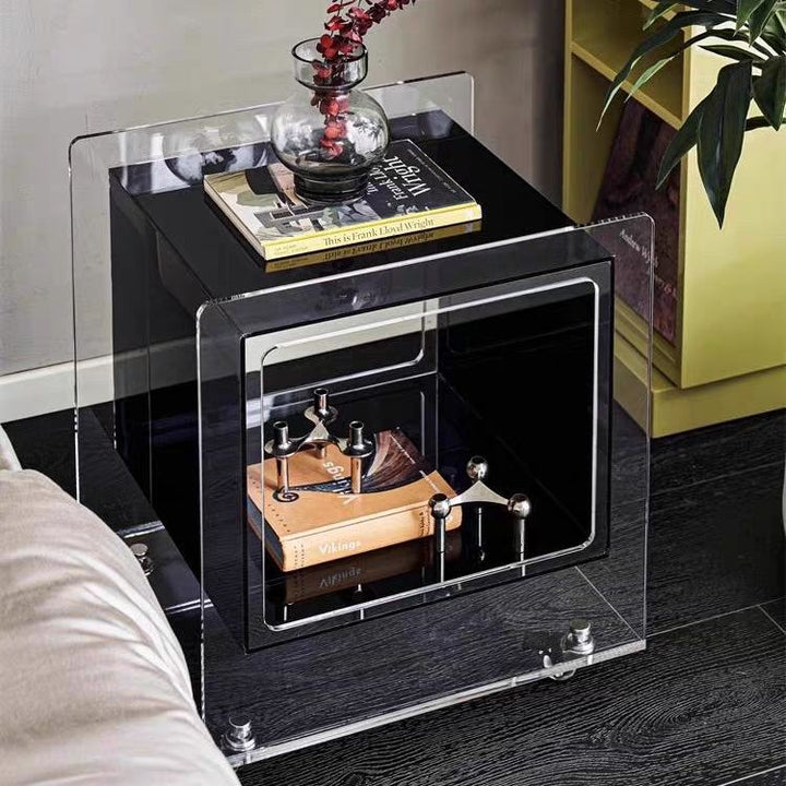 Modern Minimalist Acrylic Cube Side Table With Wheels For Bedroom &amp; Living Room