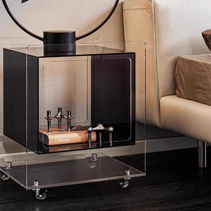 Modern Minimalist Acrylic Cube Side Table With Wheels For Bedroom &amp; Living Room