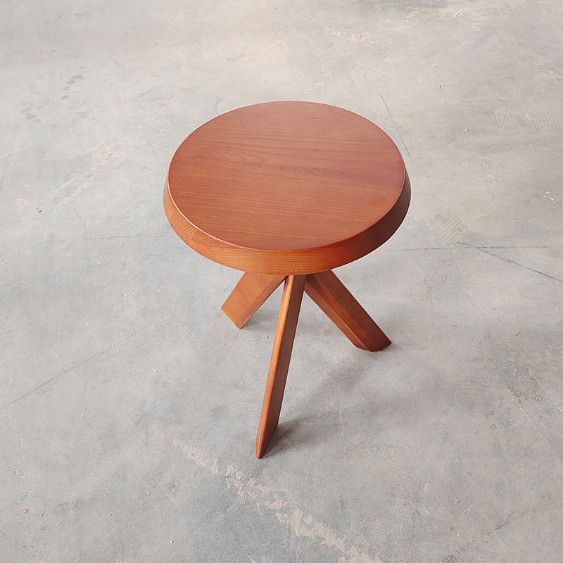 Contemporary Nordic Solid Wood Round Side Table With Cross Base For Living Room