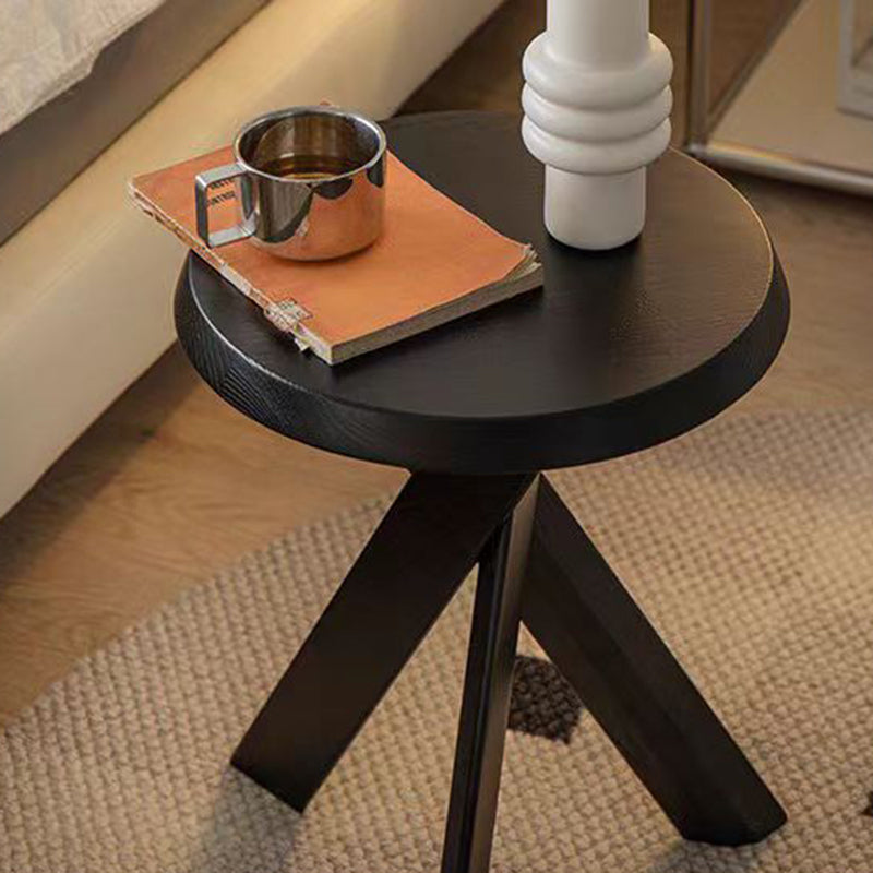 Contemporary Nordic Solid Wood Round Side Table With Cross Base For Living Room