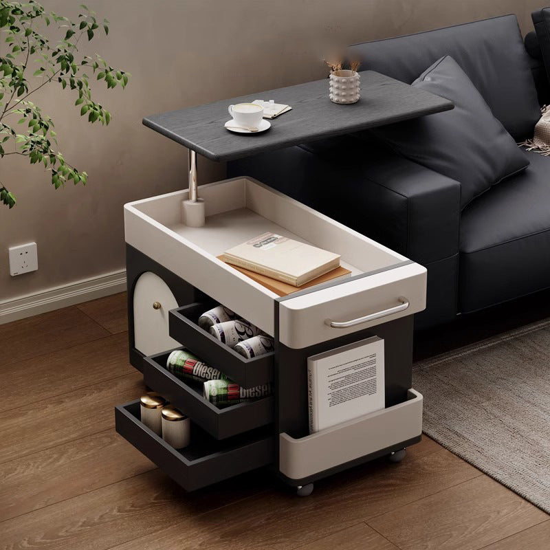 Contemporary Nordic Multi-layer Board & Stainless Steel Rectangular Side Table With Lift Function For Living Room