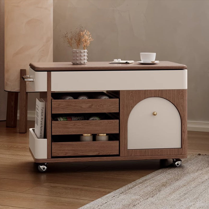 Contemporary Nordic Multi-layer Board & Stainless Steel Rectangular Side Table With Lift Function For Living Room