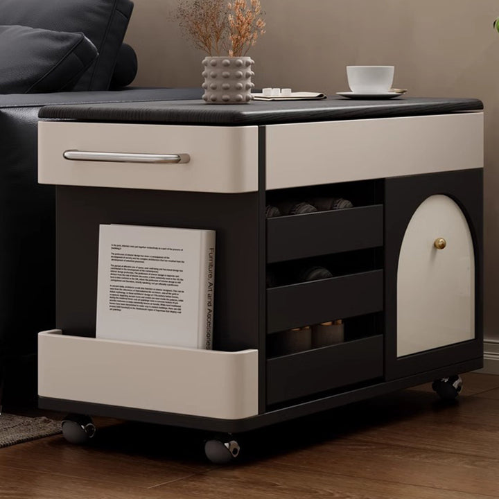 Contemporary Nordic Multi-layer Board &amp; Stainless Steel Rectangular Side Table With Lift Function For Living Room