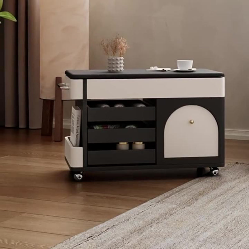 Contemporary Nordic Multi-layer Board &amp; Stainless Steel Rectangular Side Table With Lift Function For Living Room