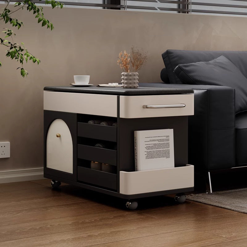 Contemporary Nordic Multi-layer Board & Stainless Steel Rectangular Side Table With Lift Function For Living Room