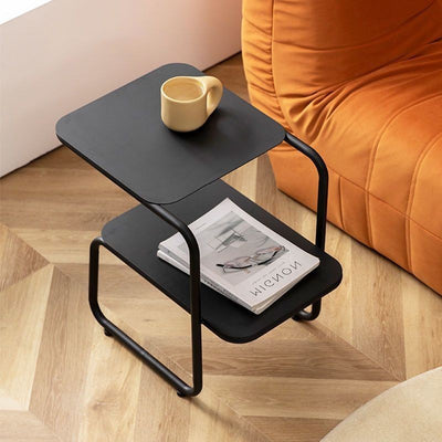 Mesa Auxiliar Rectangular de Hierro Minimalista Moderna con Almacenamiento de 2 Niveles para Dormitorio y Sala de Estar 