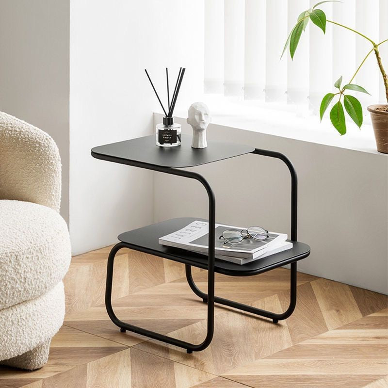 Mesa Auxiliar Rectangular de Hierro Minimalista Moderna con Almacenamiento de 2 Niveles para Dormitorio y Sala de Estar 