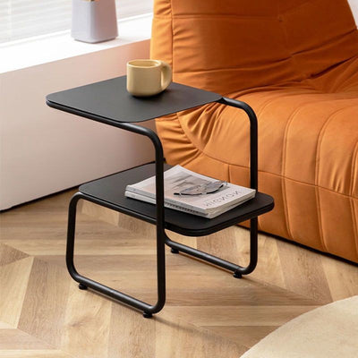 Mesa Auxiliar Rectangular de Hierro Minimalista Moderna con Almacenamiento de 2 Niveles para Dormitorio y Sala de Estar 