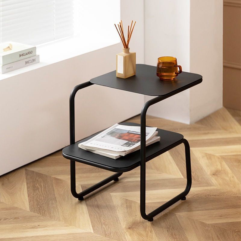 Mesa Auxiliar Rectangular de Hierro Minimalista Moderna con Almacenamiento de 2 Niveles para Dormitorio y Sala de Estar 
