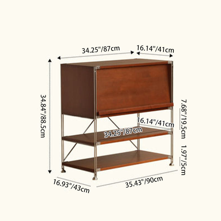 Moderner Mid-Century Holz- und Edelstahl-Rechteckiger Beistelltisch mit 1 Schrank für das Wohnzimmer 