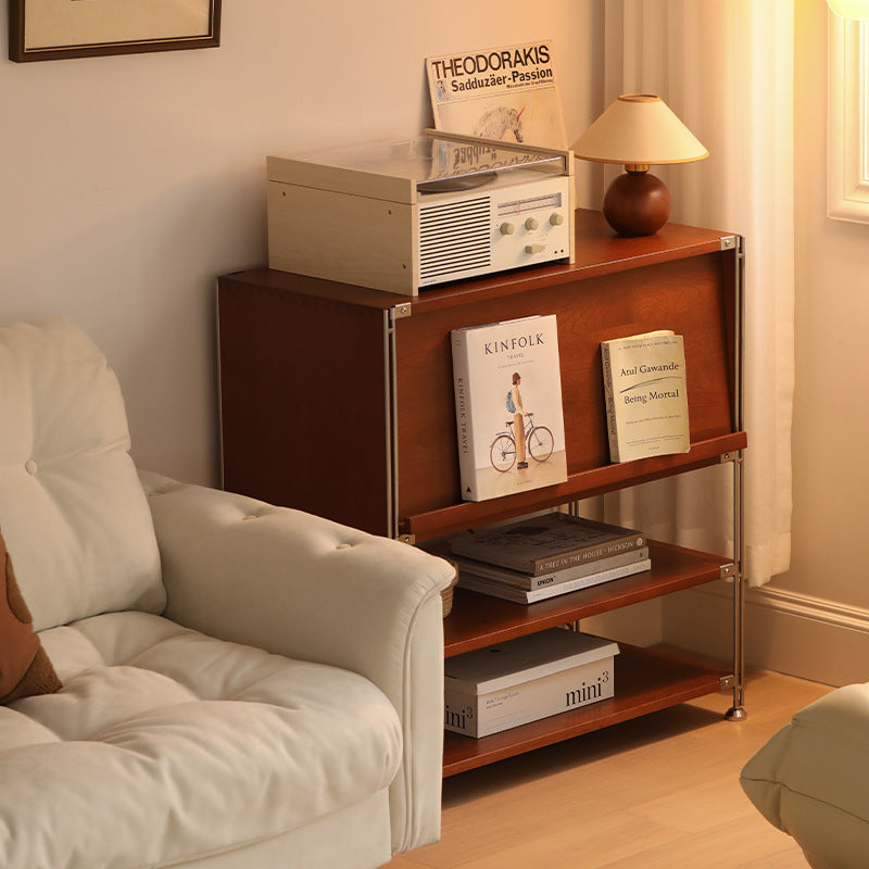 Modern Mid-Century Wooden And Stainless Steel Rectangular Side Table 1-Cabinet For Living Room