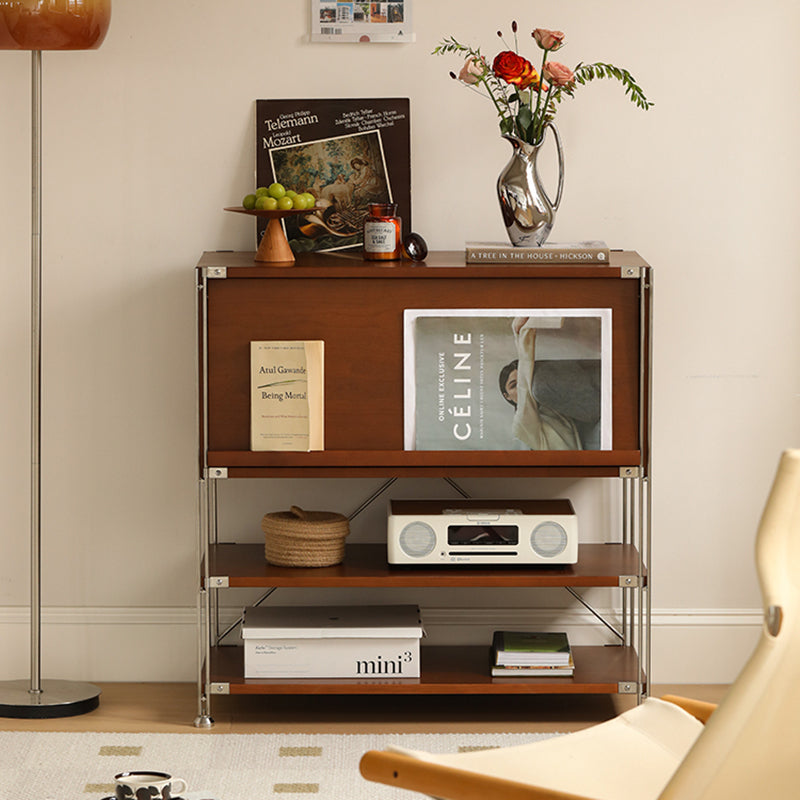 Modern Mid-Century Wooden And Stainless Steel Rectangular Side Table 1-Cabinet For Living Room