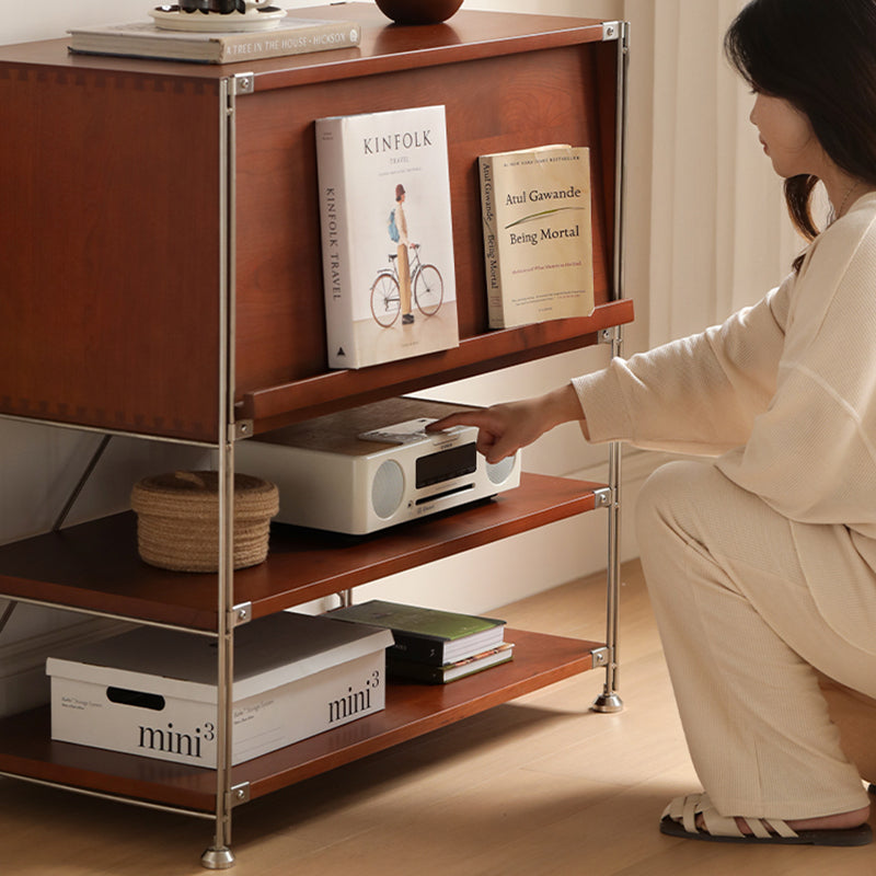 Modern Mid-Century Wooden And Stainless Steel Rectangular Side Table 1-Cabinet For Living Room