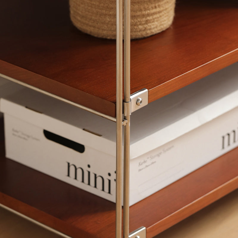Modern Mid-Century Wooden And Stainless Steel Rectangular Side Table 1-Cabinet For Living Room