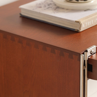 Modern Mid-Century Wooden And Stainless Steel Rectangular Side Table 1-Cabinet For Living Room
