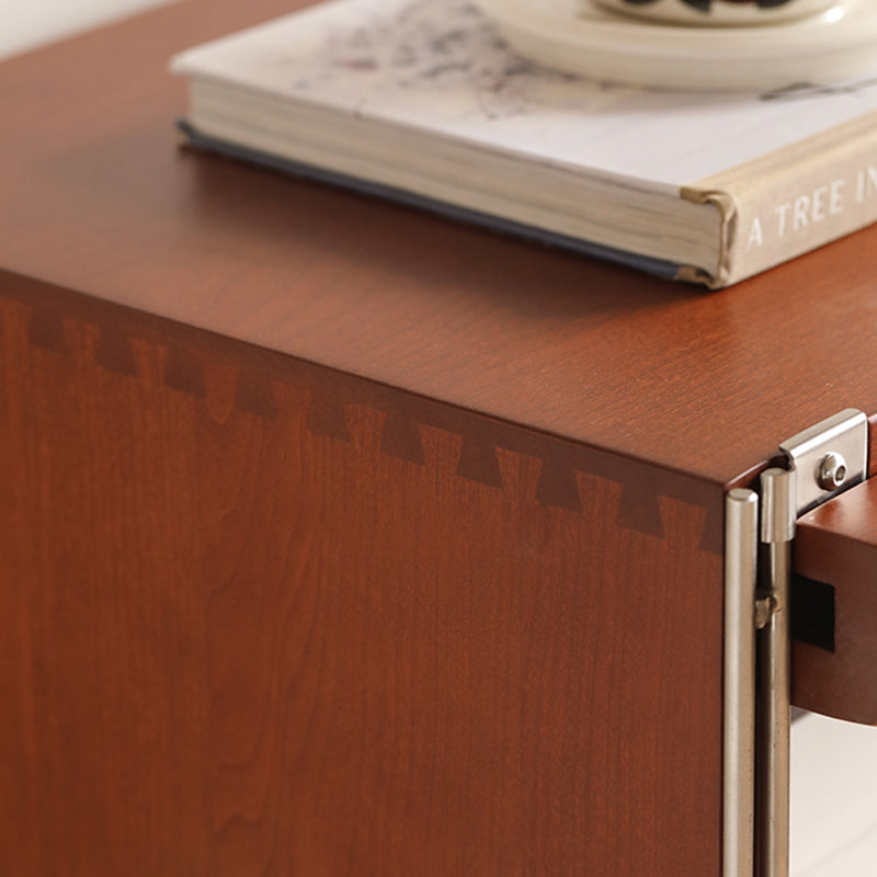 Modern Mid-Century Wooden And Stainless Steel Rectangular Side Table 1-Cabinet For Living Room
