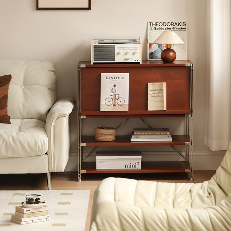 Modern Mid-Century Wooden And Stainless Steel Rectangular Side Table 1-Cabinet For Living Room