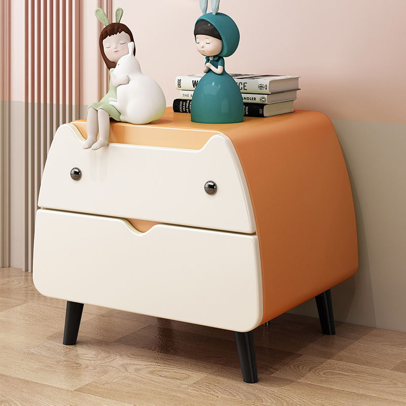 Contemporary Creative Microfiber Leather, Wood & Carbon Steel Cat-Shaped Nightstand With 2-Drawer For Kids&