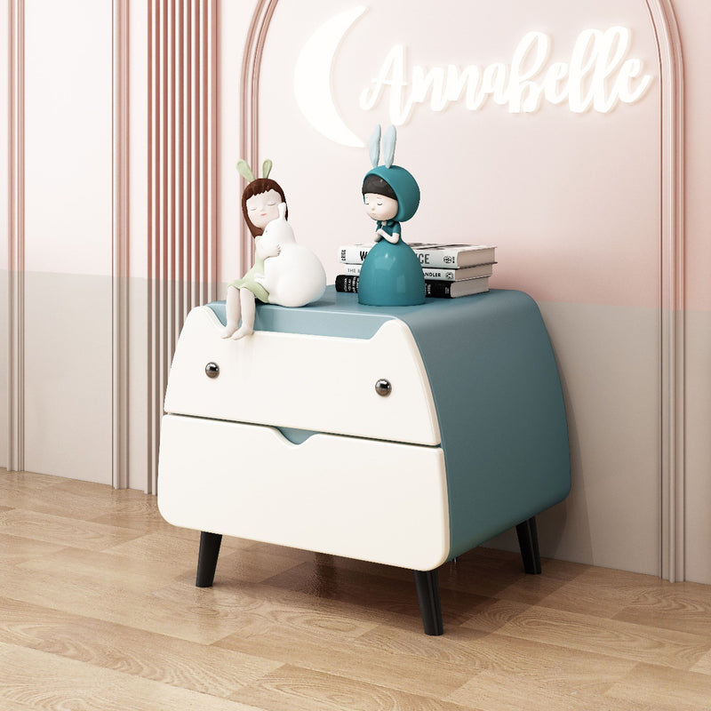 Contemporary Creative Microfiber Leather, Wood & Carbon Steel Cat-Shaped Nightstand With 2-Drawer For Kids&
