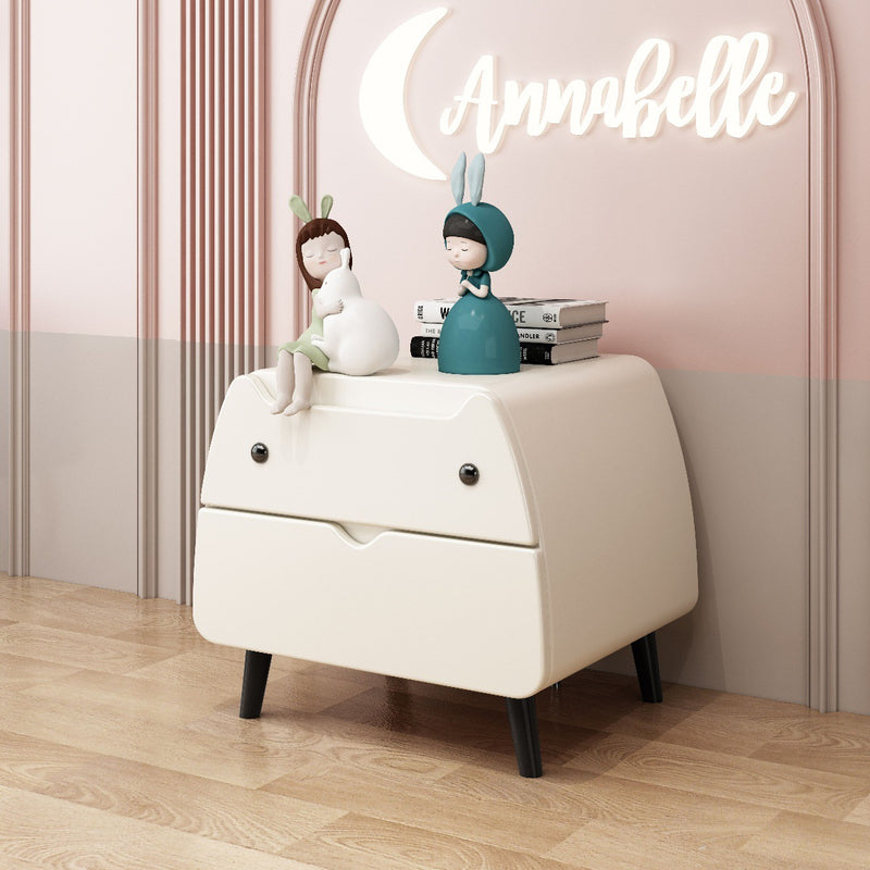 Contemporary Creative Microfiber Leather, Wood & Carbon Steel Cat-Shaped Nightstand With 2-Drawer For Kids&