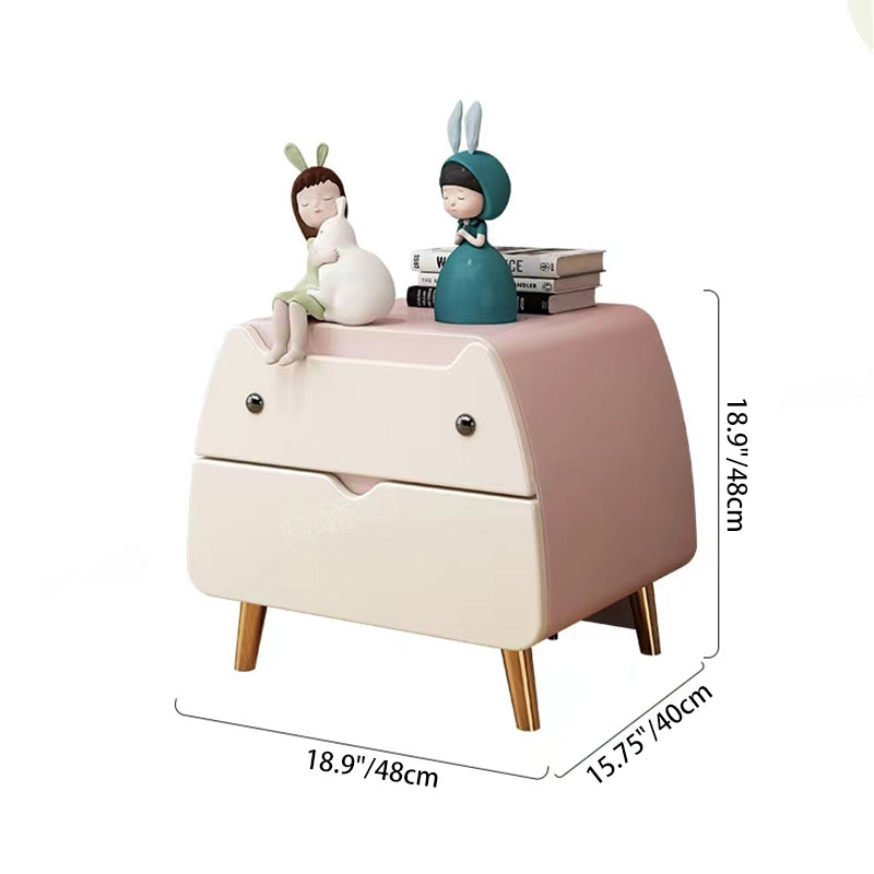 Contemporary Creative Microfiber Leather, Wood & Carbon Steel Cat-Shaped Nightstand With 2-Drawer For Kids&