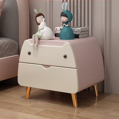 Contemporary Creative Microfiber Leather, Wood & Carbon Steel Cat-Shaped Nightstand With 2-Drawer For Kids' Bedroom